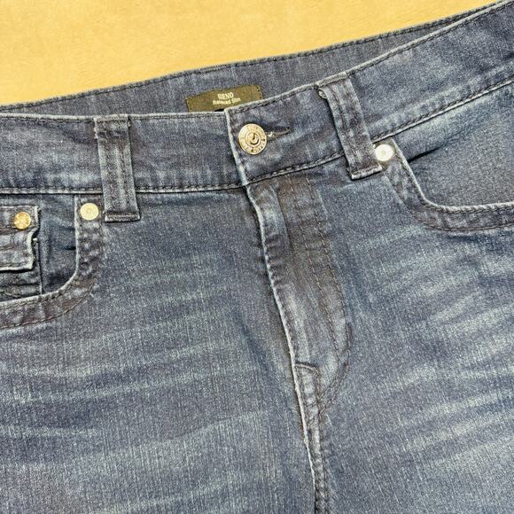 True Religion Jeans Men 36 Dark Wash Blue Denim Geno Big T Flap Relaxed Slim 30" - Picture 1 of 14